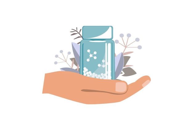 Hand with Bottle with gomeophatic Hand with Bottle with gomeophatic
